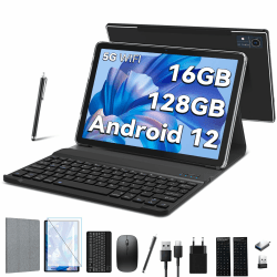 2023 Neueste Tablet 10 Zoll,5G Wifi Android 12 Tablet Mit 16GB RAM+128GB ROM(1TB TF),2-in-1 Tablet Mit Tastatur Maus Stift-Octa-Core2.0Ghz | 7000mAh | 1080FHD | 13MP Kamera |WLAN GPS OTG Typ-c-Schwarz