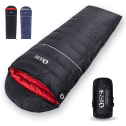 QEZER -12 Grad C Daunenschlafsack, Leichter Warmer Winterschlafsack, Kleiner Deckenschlafsack mit 600FP Premium Daunen für Camping, Wandern und Trekking Outdoor