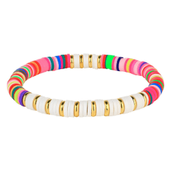 KELITCH Frau Stretch Armband Regenbogen Gold Disc Bead Armband Stapelbar Boho Strang Armband Sommer Strand Schmuck Farbe 20A