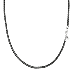 Viwind Echt leder Halskette 2.9mm breit geflochten Lederkette Lederband 45-65cm wählbar 925 Sterling Silber Vers chluss Damen Herren für DIY Anhänger braun schwarz rosa 45cm Schwarz-grau
