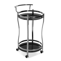 Versa Driana Wagen für Küche, Wohnzimmer oder Esszimmer, moderne Servierwagen, Maßnahmen (H x L x B) 76 x 44,4 x 44,5 cm, Glas, verchromtes Metall, Farbe: Schwarz