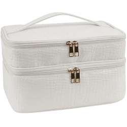 MKPCW Kosmetiktasche groß Doppellagige Kosmetiktasche mit Pinseltasche und Trennwand (weiß)
