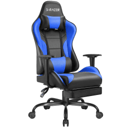 Homall Gaming Stuhl Ergonomischer Gamer Stuhl mit Fußstütze 150 kg Belastbarkeit Racing Stuhl PU-Leder Schreibtischstuhl Höhenverstellbarer Pc Stuhl Computerstuhl (Blau)