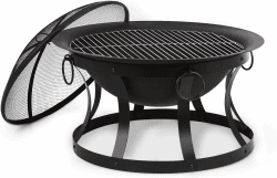 Blumfeldt 2-in-1 Feuerschale - Feuerschale für den Garten mit Edelstahl-Grillrost, Feuerschalen FireView Concept, Funkenschutz, Trageringe, Schürhaken & Grillrost, Stil: Pentos, schwarz