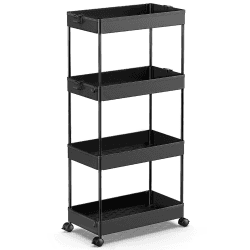 SPACEKEEPER Küchenwagen mit 4 Ebenen, Rollwagen Nischenregal auf Rollen, platzsparendes Badregal und Küchenregal für Küche Büro Bad, 40x22x86cm, Schwarz