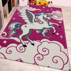 Kinderzimmer Teppich für Kinder Das Kleine Einhorn Pink Creme Türkis, Grösse:120x170 cm 120 x 170 cm