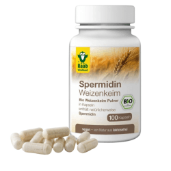Raab Vitalfood Bio Spermidin-Kapseln aus Weizenkeim-Pulver (1 x 100 Kapseln à 600 mg) I Spermidin-Gehalt: 1 mg pro Tag I Vegan & Laktosefrei I Made in Germany