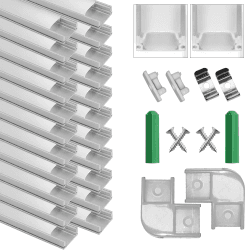 SENXINGYAN LED Aluminium Profil, 20 x 1M U-Form LED Profil/LED-Kanäle mit Deckel in Milchig-Weiß, Endkappen, Metall Befestigungs Clips und Eckverbindern für LED-Streifen & LED Bänder