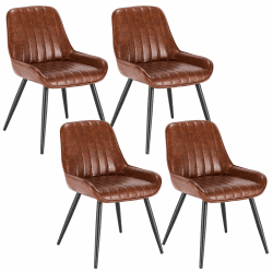 Lestarain 4 Stücke Esszimmerstuhl, Retro Küchenstuhl Wohnzimmerstuhl Sitzfläche Aus PU Retrostuhl mit Metallbeine Besucherstuhl Stuhl für Esszimmer Wohnzimmer Küche Braun Braun Kunstleder