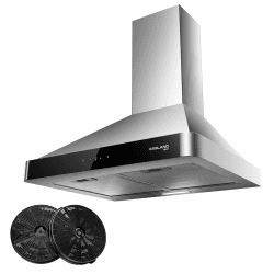 Gasland Chef PR60SS Dunstabzugshaube 60cm Umluft, Leise Dunstabzugshauben Abluft 488 m³/h Aktivkohlefilter, 3 Stufen Touch Control Wandmontage abzugshaube mit Filter, Edelstahl Silber Glasbildschirme