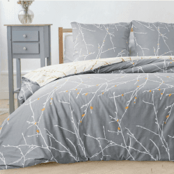 BEDSURE Bettwäsche 200x200 3teilig Bettbezug - Bettwäsche-Sets 200 x 200 cm Mikrofaser mit 2 Kissenbezüge 80x80 cm, ÖKO-TEX Bettwäsche Set Muster Grau Zweige für Doppelbett mit Reißverschluss Zweige grau 200 x 200 cm