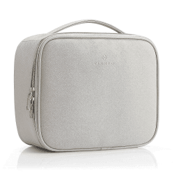 Vlando Vintage Reise Kosmetiktasche, Make Up Tasche Leder, Schminktasche Mädchen, Kosmetikkoffer Klein, Waschtasche Kulturtasche Portable Wasserdicht, Make-Up Etuis für Damen, Geschenke für Freundin 1. Leder Cremegrau