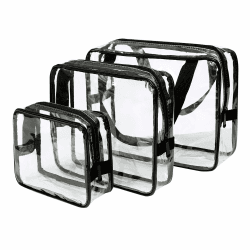 Amazon Brand - Eono Transparent Kulturtaschen Unisex Durchsichtiger Kosmetikkoffer Wasserfest Kulturbeutel Reisegepäck Beutel für Frauen Männer Kinder Waschbeutel für die Dusche Organizer - 3-Pcs