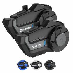 Moman Motorrad Intercom Headset, H2【2 Pack Schwarz】 Motorradhelm Gegensprechanlage Bluetooth Kommunikationssystem zu 1000M mit DSP&CVC Geräuschunterdrückung, Motorrad-Bluetooth-Intercom-Headset-Helm