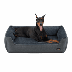 Feandrea Hundebett, Hundekissen in Leinenoptik, Hundekorb, erhöhte Ränder, rutschfeste Unterseite, Bezug abnehmbar waschbar, XXL, für extra große Hunde, 120 x 90 x 30 cm, dunkelgrau PGW013G01 L 120.00 x B 90.00 x H 30.00 cm Dunkelgrau