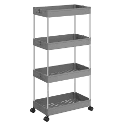 SONGMICS Rollwagen, Küchenwagen mit 4 Ebenen, Küchenregal, Nischenregal auf Rollen, Badregal, platzsparend, 40 x 22 x 88 cm, grau KSC010G01 Grau 40 x 22 x 88 cm