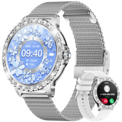 Smartwatch Damen mit Telefonfunktion, 1.32'' HD,20 Sportmodi Armbanduhr mit Menstruationszyklus Schlafmonitor Pulsuhr Blutdruckmessung Schrittzähler Fitnessuhr Damen Runde für Android iOS (SILBER2) silbrig2