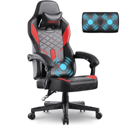 Dowinx Gaming Stuhl Racing Gamer Stuhl mit Frühling Kissen, Ergonomischer Gaming Sessel mit Massage Lendenwirbelstütze, Bürostuhl PU Leder PC-Stuhl Verbreiterte Rückenlehne 150KG (Schwarz Rot) X-Large Schwarz Rot