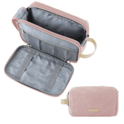 BAGSMART Kulturtasche für Herren, Reise Kulturbeutel Kosmetiktasche mit Doppelter Reißverschlussöffnung, Großer Stauraum, 5L M 2-rosa
