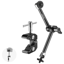 NEEWER Super Klammer mit 1/4" und 3/8" Gewinde und verbessertem 25cm verstellbarem magischen Arm mit 1/4Zoll Gewindeschraube für Blitz, LED Licht, Mikrofon, Monitor, Käfig, Belastbar bis zu 2kg