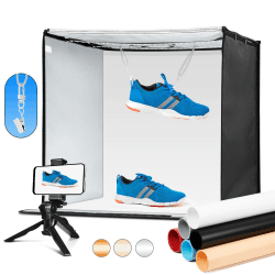 Wisamic Lichtzelt Schießzelt Fotostudio Set, 60 x 60 x 60 cm professionelle Fotobox 3200K und 5500K / CRI 95/224 Dimmbare LED inkl.6 PVC-6 Hintergründe (Weiß/Schwarz/Orange/Blau/Grün/Rot)