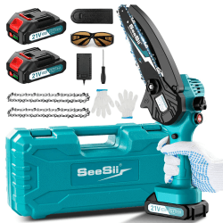 Mini Kettensäge mit Akku, Seesii 6 Zoll Mini Kettensäge Elektro mit Automatischer Öler und 2 Akku, Handkettensäge Akku für Gartenscheren Astschere Holzschneidenz und Gartenarbeiten, CH610