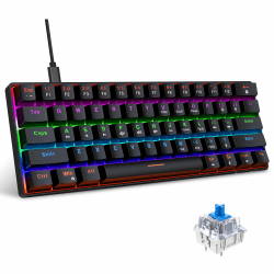 Snpurdiri 60% kabelgebundene Mechanische Gaming Tastatur, Anti-Ghosting 61 Tasten, RGB-Hintergrundbeleuchtung, Ultrakompakter Blauer Schalter, Doppelfuß, Schwarz Blauer Schalter/Schwarz