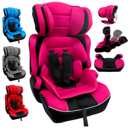 Arebos Kinderautositz | 5-Punkt-Sicherheitsgurt | Gruppe 1+2+3 für 9-36kg | Einstellbare Kopfstütze | ECE R44/04 | Abnehmbare Rückenlehne | Verstellbar (44 x 44 x 66-78 cm) (Pink)