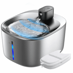 Trinkbrunnen für Katze Edelstahl Kabellos mit Sensor FEELNEEDY 4 L Katzenbrunnen Ohne Strom mit Bewegungsmelder und Akku 4000mAh, Wasserbrunnen für Katzen Batteriebetrieben mit 2 Filter 4L Katzenbrunnen Kabellos-Edelstahl