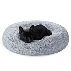 Feandrea Hundebett flauschig, Katzenbett, Donut Kissen, waschbar, Polsterung in der Mitte herausnehmbar, Langer Plüsch, 70 cm Durchmesser, Ombré-Grau PGW039G01 L 70.00 x B 70.00 x H 20.00 cm Ombré-Grau