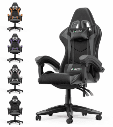 bigzzia Gaming Stuhl Ergonomisch - Gamer Stühle mit Lendenkissen + Kopfstütze Gaming Chair Höhenverstellbar Bürostuhl Computerstuhl für Erwachsene Mädchen Junge, Schwarz-Grau