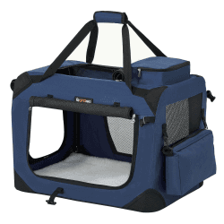 FEANDREA Hundebox faltbar, Transportbox Hund, Größe M, Hundetasche, Oxford-Gewebe, Netzstoff, atmungsaktiv, tragbar, transportabel, Metallrahmen, mit Griffen, Taschen, 60 x 42 x 42 cm, dunkelblau Dunkelblau L 60.00 x B 42.00 x H 42.00 cm