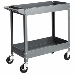 Amazon Basics – Multifunktionaler Materialwagen mit Stahlwanne, 2 Regalböden, mit 181 kg Traglast, grau Grau 1 Pfund