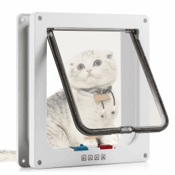 Sailnovo Katzenklappe Hundeklappe 19 * 20 * 5.5cm 4 Wege Magnet-Verschluss für Katzen und kleine Hunde - Hundetür Katzentür Haustierklappe (M, Weiß) Weiß M-19*20*5,5cm