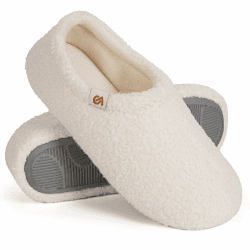 VeraCosy Damen Memory Foam Plüsch Hausschuhe Antirutsch Baumwolle Pantoffeln Mit Polar Fleece-Futter 42/43 EU Milch Weiß