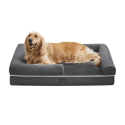 Feandrea Orthopädisches Hundebett, Hundekissen, Hundekorb, weiche Polsterung, Hundesofa, erhöhte Ränder, Bezug abnehmbar und waschbar, 106 x 80 x 25 cm, rutschfeste Unterseite, dunkelgrau PGW077G01 L 106.00 x B 80.00 x H 25.00 cm Dunkelgrau
