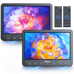 NAVISKAUTO DVD Player Auto 2 Bildschirme 10,5 " Mit 5 Stunden Akku Tragbarer Fernseher DVD-Player Auto Kopfstütze 2 Monitore 1024*600 HD USB AV IN/OUT 12V Schwarz