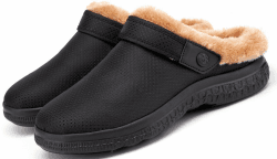 Eagsouni Clogs Hausschuhe Herren Damen Winter Gartenschuhe Haus Pantoffeln Warme Plüsch Gefüttert Gartenclogs rutschfeste Schlappen Schuhe 43 EU Schwarz Stil B