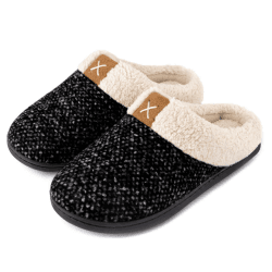 ULTRAIDEAS Hausschuhe Damen warme Plüsch Slippers, weiche und bequeme Pantoffeln, Memory Foam Puschen für zu Hause 42/43 EU Schwarz