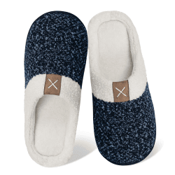 IceUnicorn Hausschuhe Damen Winter Hausschuhe Herren Wärme Memory Foam Home Plüsch Rutschfeste Drinnen und Draußen Slipper 44/45 EU Schwarz Blau