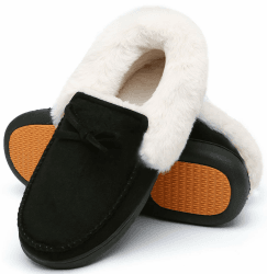 Mishansha Damen Winter rutschfest Warme Hausschuhe Memory Foam Plüsch Pantoffeln, Gr.36-43 41 EU Dunkles Schwarz