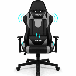 Homimaster Gaming Stuhl, Bürostuhl Ergonomisch mit verstellbare Lendenkissen, Kopfkissen und Armlehnen,Gaming Chair Gepolstert,Gamer Stuhl Wippfunktion,Gaming Stuhl 150 kg Belastbarkeit Grau