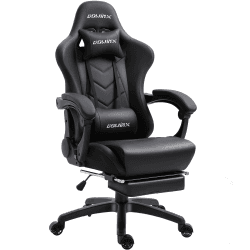 Dowinx Gaming Chair, Ergonomic Office Recliner Chair for PC with Massage Lumbar Support, Racing Style Chair, PU (Polyurethane) Leather E-Sport Gamer Chairs with Extendable Footrest (Black) Dunkelschwarz