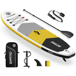 Goosehill Aufblasbares Stand Up Paddling Board, Premium SUP Board Set, Größe 10'6'' x 32" x 6", Muster Kann Benutzerdefiniert Werden Sailor New Yellow Black with D-rings