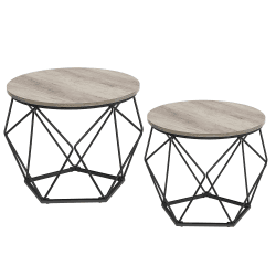 VASAGLE Couchtisch rund, 2er Set, Wohnzimmertisch, Beistelltisch, Vintage-Flair, abnehmbare Tischplatte, für Wohnzimmer, Greige-schwarz LET040B02 Greige + Schwarz
