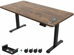 JUMMICO Höhenverstellbarer Schreibtisch 160 x 80 cm mit Kabelwanne, Schreibtisch Höhenverstellbar Elektrisch Stehpult mit USB-Buchse, Ergonomischer Steh-Sitz Tisch mit 360°Rollen,Vintage-Braun 160 x 80 cm Vintage-braun