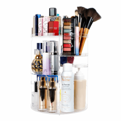 ELOKI 360 Rotierender Make-up-Organizer, Make-up-Karussell-Spinnhalter-Lagerregal, Make-up-Caddy-Regal-Kosmetik-Organizer mit großer Kapazität, ideal für Arbeitsplatten, transparent