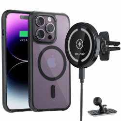 OHLPRO 2-in-1 für iPhone 14 ProMax Hülle Classic Hybrid Magnetische,mit MagSafe Autohalterung Ladegerät, Magnet Auto Handyhalter mit Ladefunktion, Kabelloses KfZ Ladestation für iPhone 14 13 12 Serie Schwarz +14 Pro Max Hülle