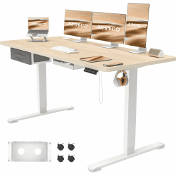 JUMMICO Höhenverstellbarer Schreibtisch 160x70 cm mit Schubladen, Schreibtisch Höhenverstellbar Elektrisch mit USB-Buchse und Kabelwanne,Steh-Sitztisch Stehpult mit Rollen (Beige) Beige 160 x 70 cm