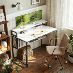 Cubiker Schreibtisch, Computertisch mit Ablageregal und Bücherregal, 120 x 60 x 88 cm klein Pc Gaming Tisch, Bürotisch fürs Büro Wohnzimmer, Industrie-Design, Stabil Stahlgestell, Weiß 120 x 60 cm Weiß